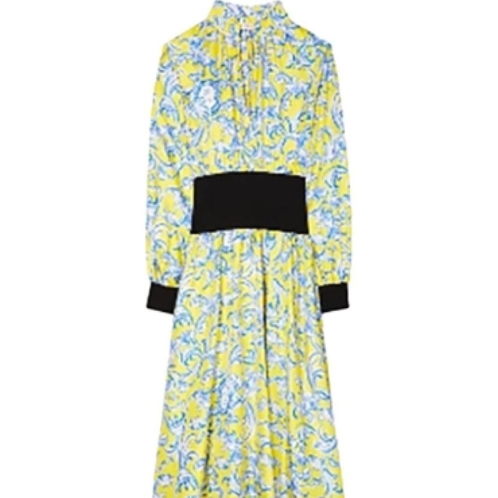 NWT TORY BURCH Rib-waist Dress in Yellow Swirl XS $598 - Picture 3 of 9